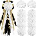 8Pcs Homecoming Mum Flower Bulk 6.5'' Silk Mum 20 Layers White Silk Mums Supplies Artificial Homecoming Mum Supplies White Tissue Hanging Paper Pom-poms for Party Wedding Home Outdoor Decor