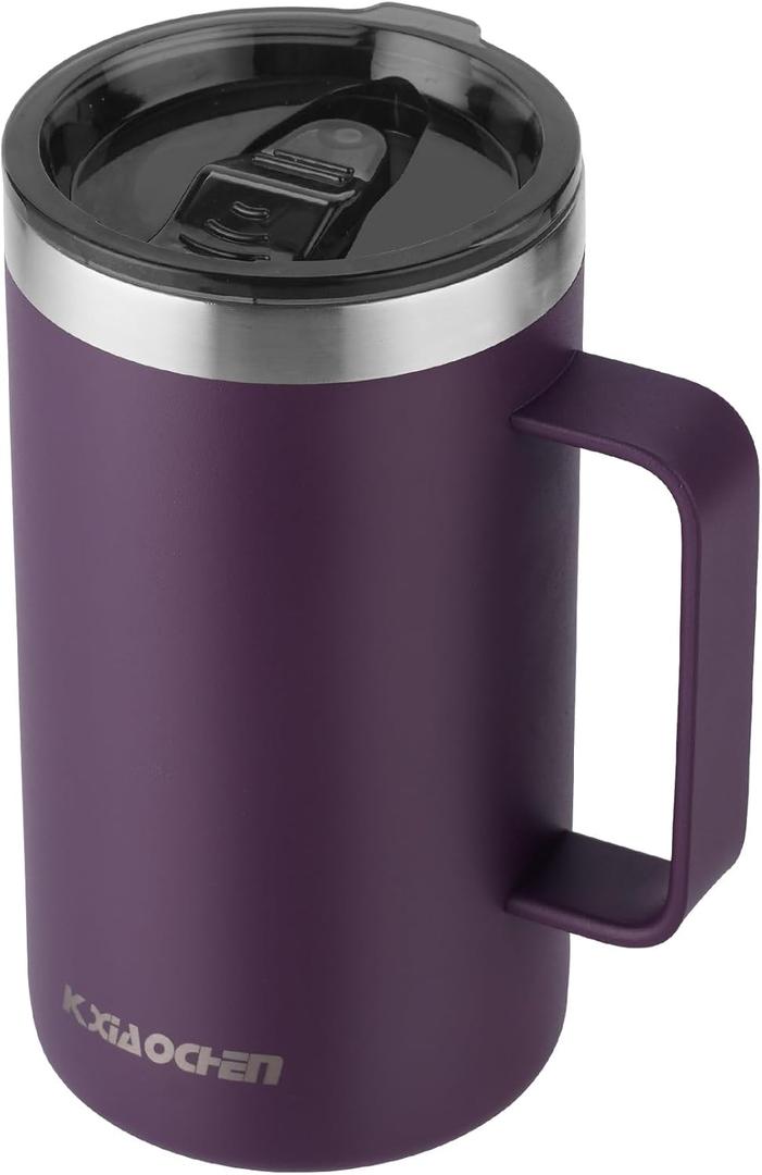 KXIAOCHEN 20oz Insulated Coffee Mug with Lid, Stainless Steel Coffee Cup, Double Wall Vacuum Coffee Tumbler with Handle, Premium Thermal Travel Coffee Mug (Purple) (1 Count (Pack of 1))