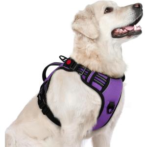 rabbitgoo Dog Harness for Large Dogs, No Pull Pet Harness with Soft Padded Handle, Adjustable Reflective Vest with 3 Buckles, Easy Walking Harness with 2 Leash Clips, Purple, L