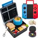 Game Bento Box for Kids, Lunch Box with Thermo(9oz Food Jar), Folding Spoon, Removable Divider & Sauce Cup, Lunch Box Kids for School,Travel, BPA-Free & Realistic Shape(Blue-Red)