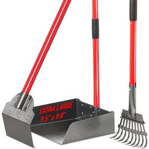 Pawler Pooper Scooper for Large Dogs, Small Dogs and Horses, Metal Poop Scooper Set with Long Handle Rake, Spade and Tray for Yard, Grass, Dirt or Gravel, Heavy Duty Aluminum Poop Picker Upper