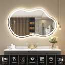 SMIROR Asymmetrical Led Bathroom Mirror 40x 24 inch, Irregular Cloud Lighted Vanity Mirror with Lights for Wall, Anit-Fog, Dimmable, Memory (Vertical/Horizontal)