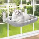 keny Cat Window Perch with Soft Plush Cushion Bed, Cordless Cat Window Hammock with 3.54" Larger Suction Cups, Easy to Assemble Cat Window Bed Seat for Indoor Cats, Grey