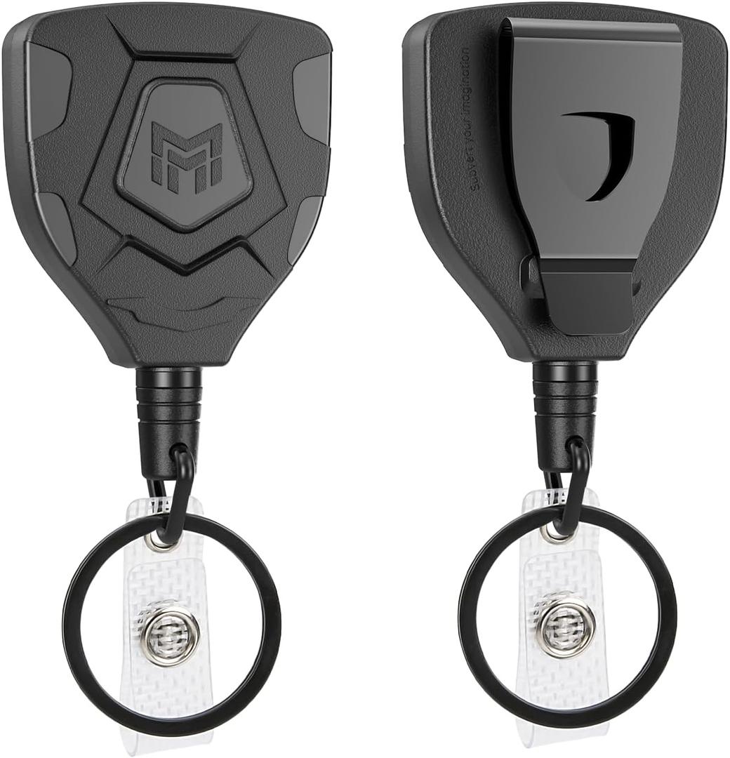 MNGARISTA Heavy Duty Retractable Keychain with Belt Clip, ID Badge Reel Key Chain, Badge Holder with 31.5' Steel Cord and Key Ring, 9.0oz, 2-Pack