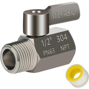 Shower Head Shut Off Value with Handle Lever, 304 Stainless Steel Water Flow Control Value 1/2" NPT Thread, Showerhead Shower Shut Off Adjustable Water Pressure Regulator, Water Saver