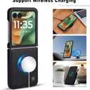 ASAPDOS Leather Folio Magnetic Case for Motorola Razr 2025/2024+ Plus[Compatible with MagSafe],Built-in Screen Protector and PU Leather Thin Slim Protective Case Cover for Man and Women Black