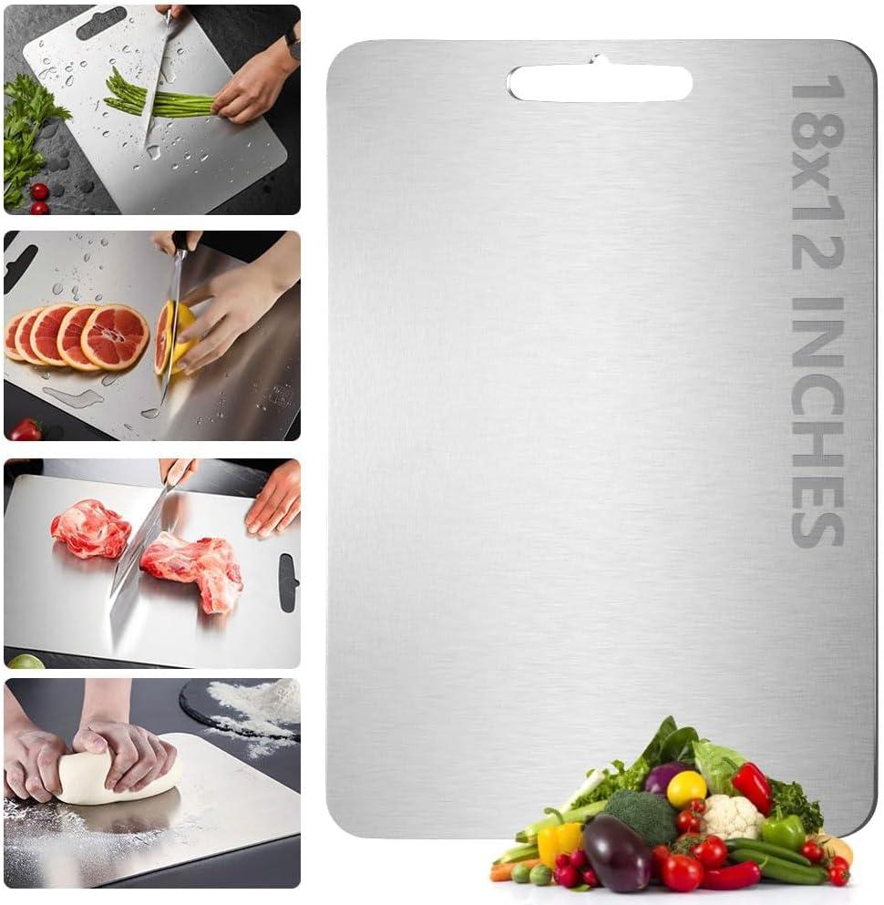 100% Pure Titanium Cutting Board for Kitchen  Non-Toxic, Double-Sided, Eco-Friendly, Dishwasher Safe, Rustproof, Knife-Friendly Chopping Board for Meat, Vegetables & Fruits (18 x 12 in)