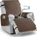 TAOCOCO 100% Waterproof Recliner Chair Covers, Reversible Recliner Covers with Leg Straps, Washable Recliner Sofa Covers for Larger Recliner Furniture Dog Protector with Pocket (Brown, 28'')