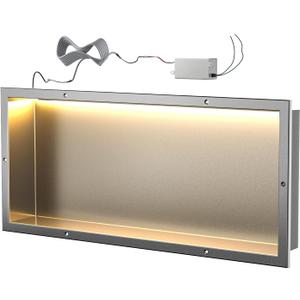 Prefabricated Shower Niche with LED Light, Aluminium Wall Niche, Ready for Tile, Tileable Prefab Shelf for Bathroom Renovation (12''x30'') (brushed)