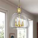 kudos Mid Century 11 inch Large Gold Pendant Light Dining Room, 3 Light Farmhouse Chandelier, Hanging Lights for Kitchen Island, Adjustable E12 Base Clear Glass, KDPL12-GD-L
