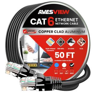 CAT 6 50FT Ethernet Cable, Indoor High-Speed 10Gbps Snagless Long CAT6 Ethernet Cable 50 FT for Internet, Router, Modem, Gaming, PlayStation, Xbox, POE Camera (Black, 50FT)