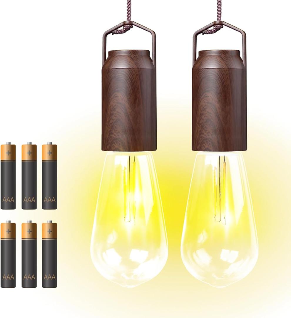 2 Pack Battery Operated Hanging Tent Light Bulb, Portable Outdoor Vintage LED Camping Light, Hurricane Pendant Emergency Lighting Lantern for Hiking Backpacking Fishing Outage Power Failure
