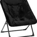 Comfy Saucer Chair for Adults, Soft Faux Fur Bedroom Chair, Accent Dorm Chairs, Flexible Living Room Reading Chairs, Oversized Folding Seat for Teens, X-Large, Black, 31.5 inches x 33.46 inches x 30.7 inches