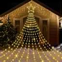 Onory Christmas Outdoor Star String Lights 23FT 860 LED Waterproof Waterfall Tree Lights with Star Topper, 8 Modes Christmas Decorations Outdoor Tree Lights for Patio, Yard, Party Holiday Dec (Warm White)