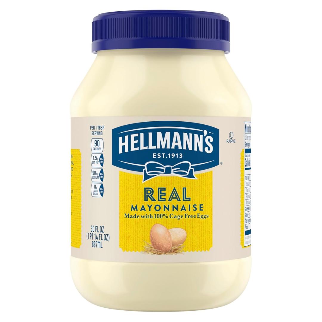 Hellmann's Mayonnaise Real Mayo 1 ct For A Creamy Sandwich Spread or Condiment Rich in Omega-3 ALA, Gluten Free 30 oz, Best By: 03/30/2025