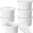 vancasso 8 oz Ramekins with Lid, Porcelain Creme Brulee Souffle Dishes, White Pudding Custard Cups Ramiken for Baking, Dishwasher and Oven Safe, Set of 6