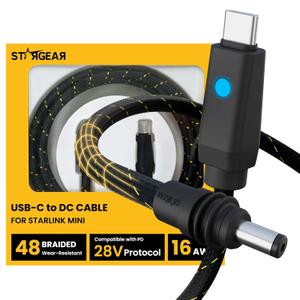 Starlink Mini Cable 6.5FT, Max 140W Input Starlink Mini USB C to DC Power Cable with Indicator Light, Braided Wear-Resistant for 16AWG, Work with 20V/65W, 20V/100W, 28V/140W PD Power Source
