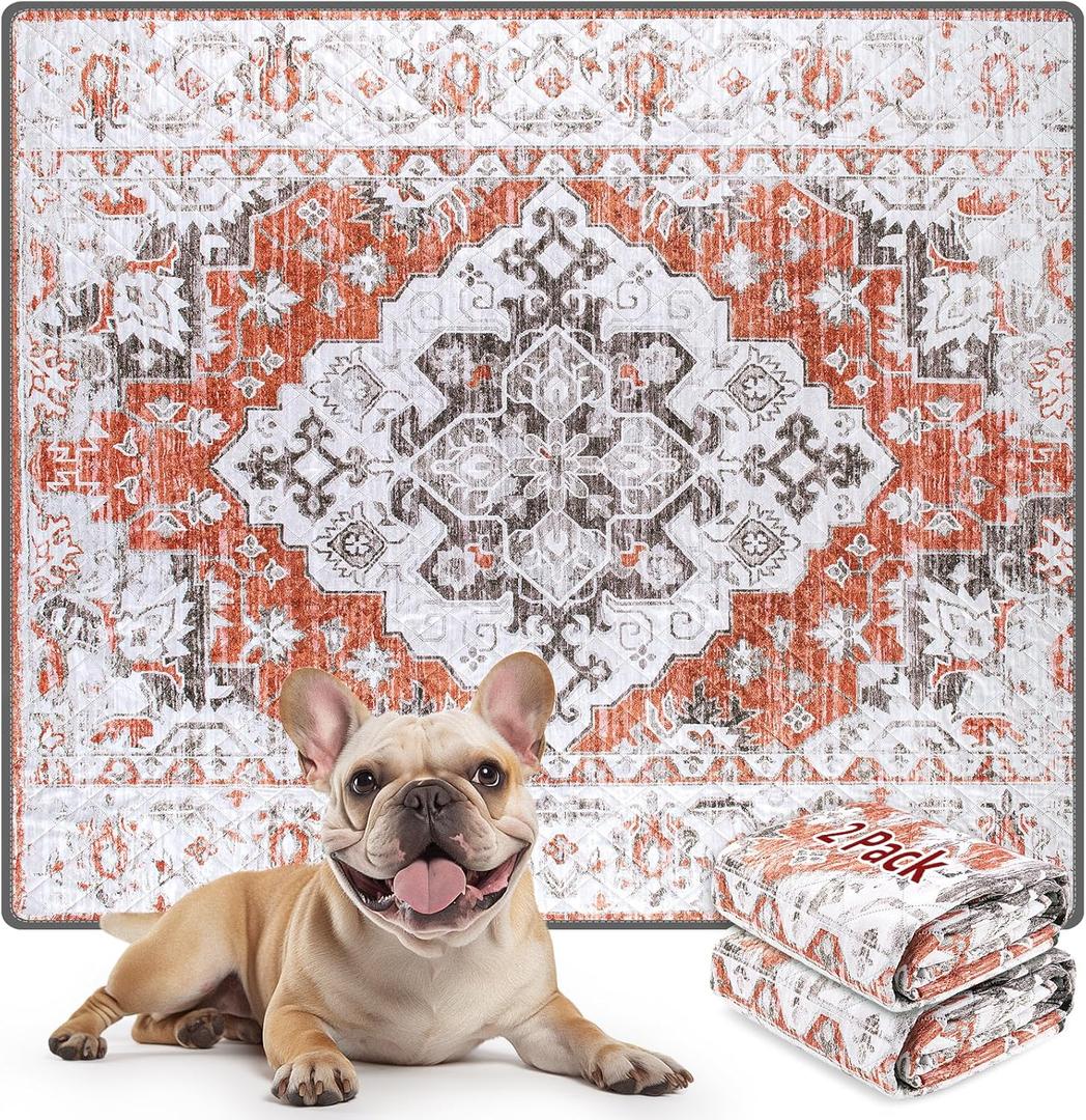 LOOBANI Reusable Pee Pads for Dogs with Pheromones, 2 Pack Super Absorbent Washable Puppy Pee Pads, Waterproof Non-Slip Whelping Pad for Floor Playpen Crate Couch-36 x48 (Red-Orange)