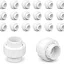 3/4" PVC Union Coupling Pipe Fitting (Socket x Socket), 20 Pack Heavy Duty for DIY Creations, Schedule 40 Adapter
