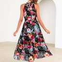 Simplee Womens Summer Halter Wedding Guest Dress Maxi Floral Vacation Boho Sundresses Flowy Formal Long Travel Dresses 2026 (Black, L)