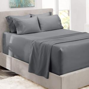 Hearth & Harbor Luxury Soft 6 Piece Bed Sheet Set Extra Deep Pocket Fitted Sheets Fits Mattress up to 21", Double Brushed Bedding Sheets & Pillowcases, King, Frost Gray