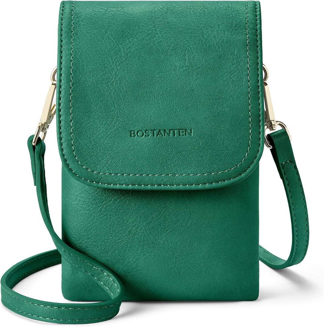 BOSTANTEN Vegan Leather Small Crossbody Bags for Women Designer Cell Phone Bag Wallet Purses Adjustable Strap (Light Green)