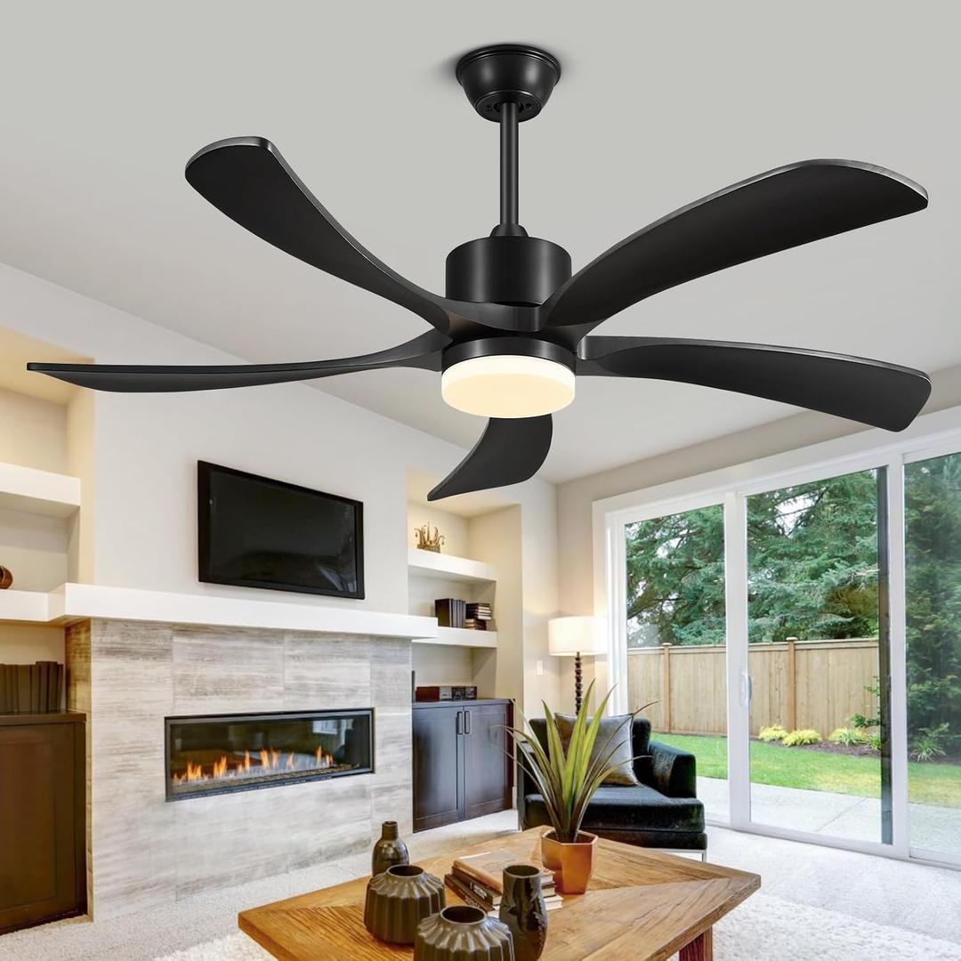 52" Ceiling Fans With Light and Remote 5 Wood Blades Modern Fan Matte Black