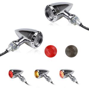 Universal Motorcycle Bullet Rear LED Turn Signals 12V Chrome Brake Tail Lights Running Lights for Harley Sportster Iron 1200 Softail Yamaha Victory Kawasaki Chopper Bobber, Pack Of 2