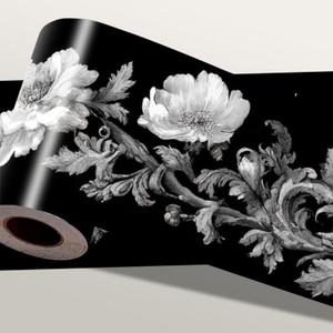 Black White Floral Wallpaper Border 196x4 Inch Removable Wall Border Peel and Stick Rose Flower Design for Bedroom Bathroom Living Room Kitchen Wall Trim Decor Elegant Vintage Style