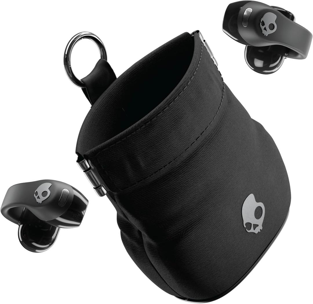 Skullcandy Push 720 Open Wireless Open Ear Bluetooth Earbuds, Headphones, Waterproof, Clip-On Lightweight, 30 Hours Battery, Wireless Charging Pouch, Microphone for iPhone Android - Black/Silver