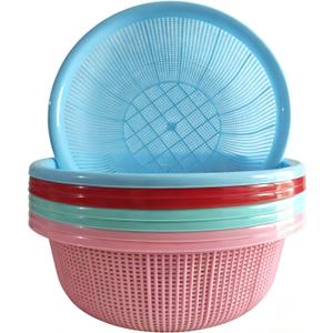 8 pcs Plastic Wash Basket Round Perforated Colander Wash Vegetables and Fruits Drain Cooked Pasta Kitchen Essentials Food Strainer Basket Strainer Kitchen Blue Pink Green Red