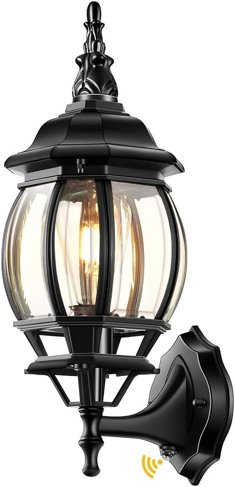 VIANIS Outdoor Wall Lights, Dusk to Dawn Outdoor Garage Light Wall Mount, Black Exterior Light Fixture for House, Exterior Sconce Lights for Coach, Waterproof Outside Porch Lights Wall Lantern Lamp (Up 1PK)