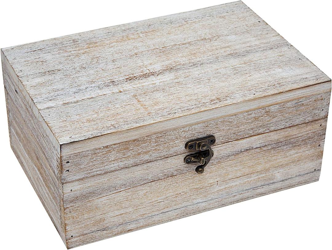 Philip Whitney Rustic Wood Storage Box for Trinket Jewelry - Antique White