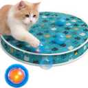 Huimpet Interactive Cat Toys, Play Mat with Automatic Motion Balls, LED Lights, Bird Chirping Sound, 3 Speed Levels, Indoor Enrichment, Cat Pattern Design (Green)