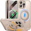 Miracase for iPhone 16 Pro Case with 360 Magnetic Ring Stand [Compatible with Magsafe] Full-Body Drop Proof Bumper Phone Case with Built-in 11H Tempered Glass Screen Protector,Desert