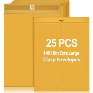 25 Pcs Manilla Envelopes 14 x 18 Inch Large Clasp Envelope Catalog Envelopes with Clasp Closure for Mailing Thick Documents Home, Business, Legal or School Storing Mailing (Golden)