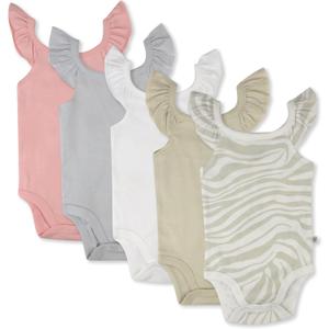 HonestBaby Cami Bodysuits One-piece 100% Organic Cotton for Baby Girls (6-9 Months, 5-pack Light Zanzibar Zebra)
