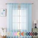 Aiyufeng 2 Pack: Basic Sky Blue Sheer Curtain Drapes 84 Inch Length 2 Panels for Living Room, Light Filtering Voile Drapes for Bedroom, Patio, Sliding Door, Each 40" W x 84" L