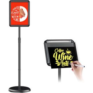 Adjustable Pedestal Floor Stand Sign Holder for 8.5*11 inches Poster or chalk board, Snap open frame,360 Rotation,Outdoor Indoor Standing Display Sign Holders for advertising ,Black