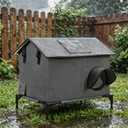 Cat House for Outside, Insulated Indoor Outdoor Large Cat House with Escape Door & Elevated Base, Weatherproof Shelter for Feral Stray Barn Cats