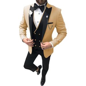 Tuxedo for Men 3 Piece Suit Slim Fit Tuxedo Suit Wedding Prom Suit Fashion Formal with Tie (Large, Champagne)