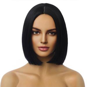 MAGQOO Black Wig for Women Black Bob Wig Short Black Wig Straight Black Wigs Middle Part Synthetic Heat Resistant Cosplay Costume Party Wigs (12 Inches)