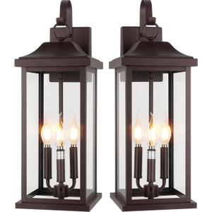 23 Extra Large 3-Light Oil Rubbed Bronze Outdoor Light Fixtures 2 Pack, IP65 Waterproof Vintage Outside Lights for House Brown Front Porch Light Lanterns Exterior Coach Lights, E12, 2-Pack/No Sensor