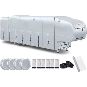 300D Top 5th Wheel RV Cover with Waterproof PU Coating Rip-Resistent & Anti-UV Winter Camper Cover Fits 33' to 37' Toy Hauler