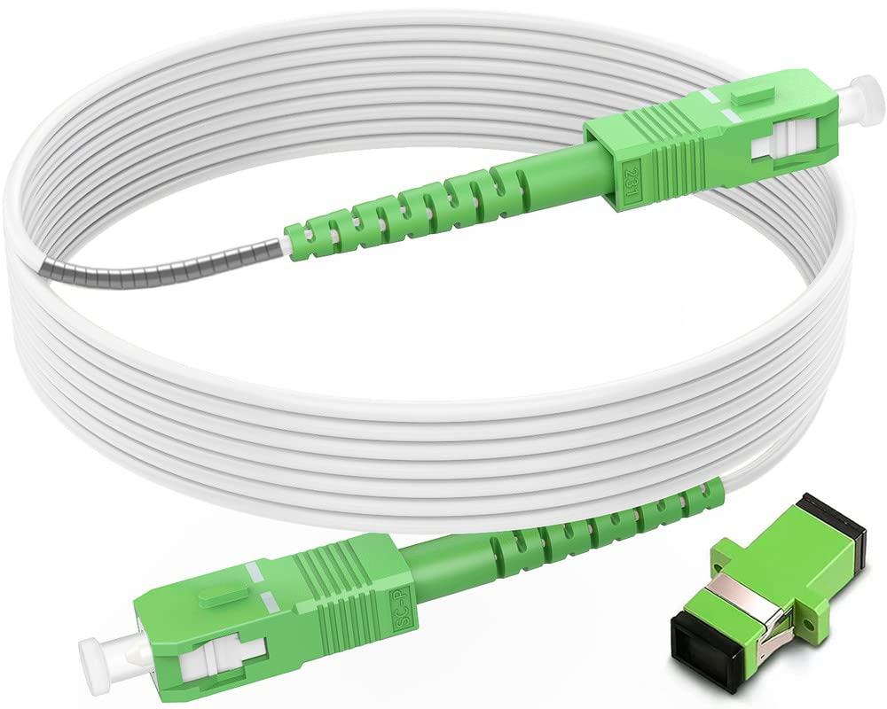 RamboCables (98ft/ 30m) SC/ APC Fiber Optic Internet Cable, SC/ APC to SC/ APC Armored Fiber Patch Cable, OS2 Single Mode Fiber Optical Patch Cord, Simplex - 9/ 125um, LSZH White