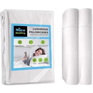 Maya Bedding Standard Size Pillowcase Set – Bright White, 400 Thread Count, 100% Cotton Sateen – Soft, Cooling & Breathable – Set of 2 Envelope Closure Pillow Covers