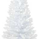 4ft Lighted Artificial White Christmas Tree | Leeheeyee Small Christmas Tree, Not Pre-lit White Tinsel Pine Trees with Lights, Ideal for Home, Office, and Xmas Tree Party Décor