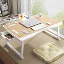 Laptop Desk for Bed, Laptop Bed Tray Table with Storage Drawer and Cup Holder, Laptop Bed Desk Tray with USB Charge Port, Foldable Bed Table for Writing Working Reading (Yellow)