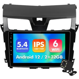 10.1 Inch WiFi 6 IPS Touchscreen Android 12 Bluetooth 5.4 Car Stereo for Nissan Altima with Wireless CarPlay & Android Auto 2+32GB Car Radio, Support GPS, FM Radio, Backup Camera, SWC,Dual USB (Without Physical Buttons)