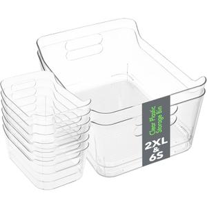 Tiawudi Set of 8 Clear Plastic Storage Bins, 2 Extra Large and 6 Small Storage Containers for Pantry Organization, Multi-Use Organizer Bins for Home, Kitchen, Cabinet, Bathroom, Fridge & Freezer